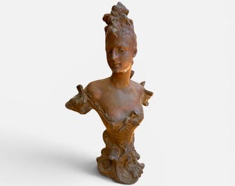 Raro firmado Anton Nelson Escultura Art Nouveau Antigua figura de calamina patinada austriaca c1900 Estatua Jugendstil Spelter
