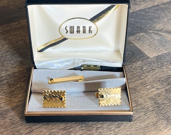 Vintage SWANK Cufflinks & Tie Bar Set in Box / Jewelry and Accessories / Jewelry Set / Gift