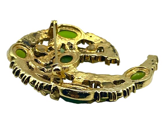 Vintage Gemstone Swoosh Brooch Green & Gold / Vin… - image 4