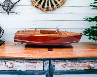 Vintage Wooden Model Boat Speedboat Chris Craft or Wagemaker in Style