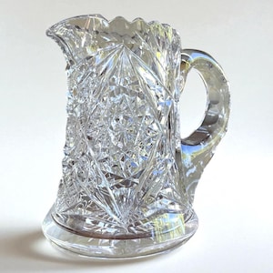 Antique ABP Cut Glass Pitcher | American Brilliant Period | 4 3/4" Leaded Crystal | 19th Century Dining | Vintage Collectible Pitcher