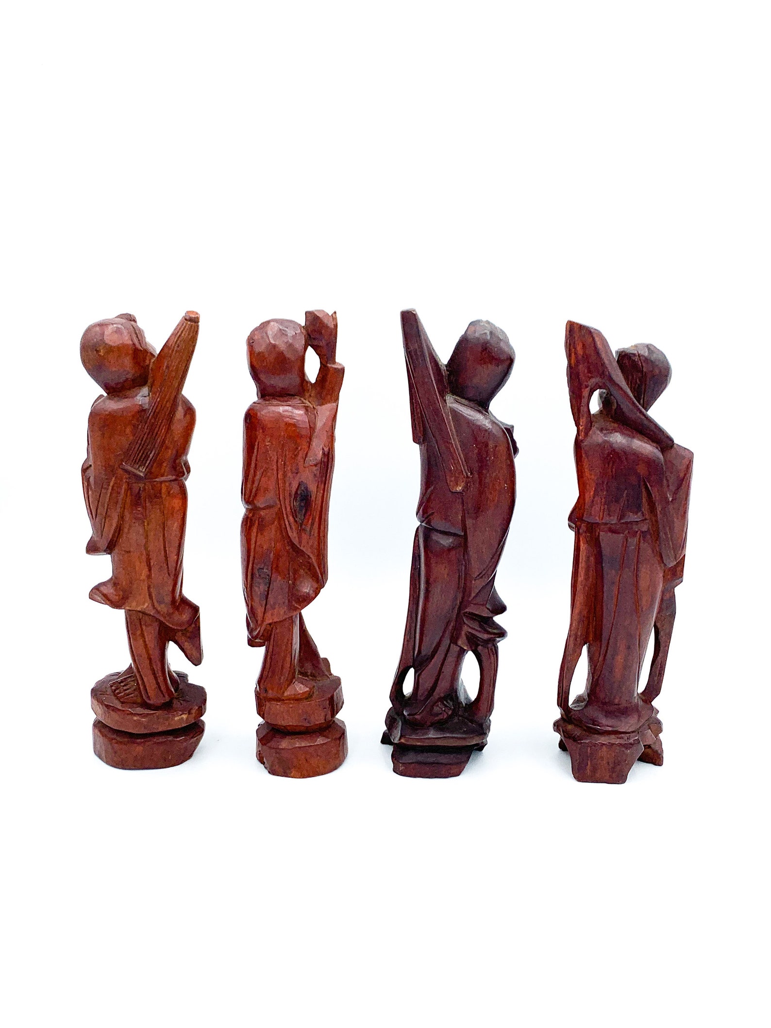 Vintage HandCarved Wooden Chinese Figurines with Bone Eyes Etsy