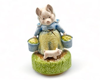 Schmid 1981 Beatrix Potter Tale Of Pigling Bland Aunt Pettitoes Rotating Musical Box / Collectible / Gift