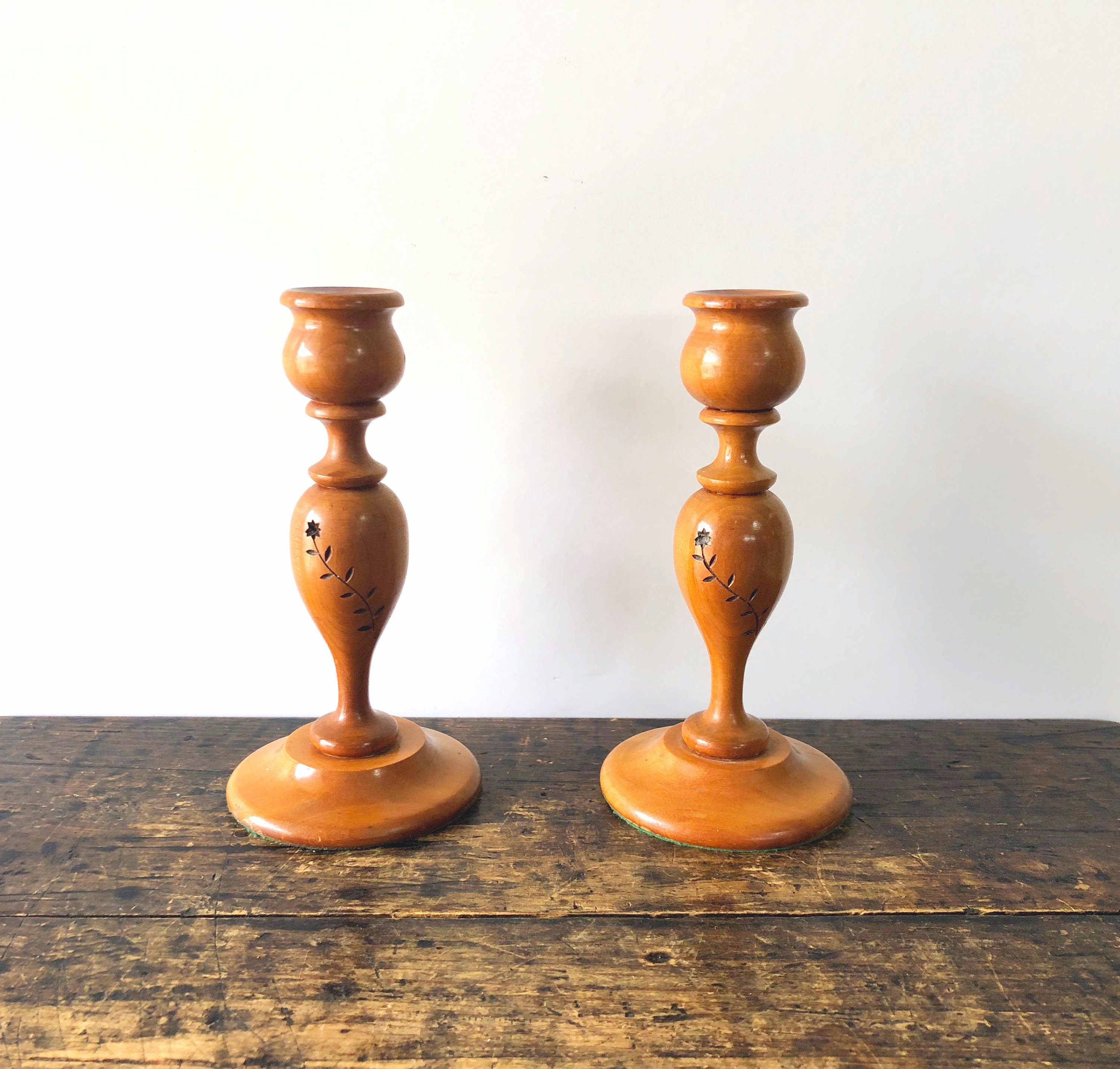Pair of Wooden Candle Holders by Ownby's Woodcraft Etsy