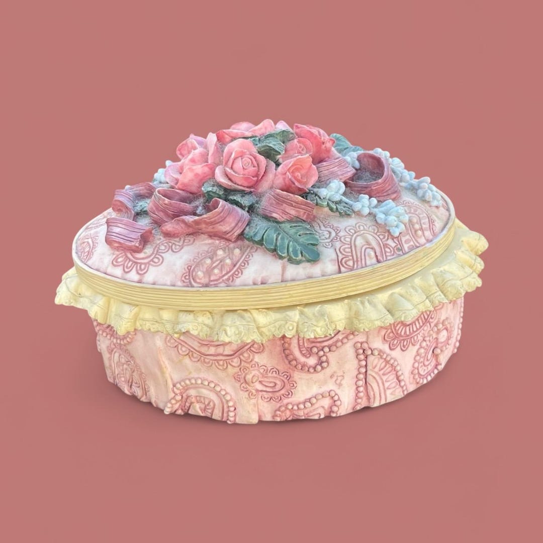 Vintage Floral Quilted Paisley Oval Music Trinket Box | San
