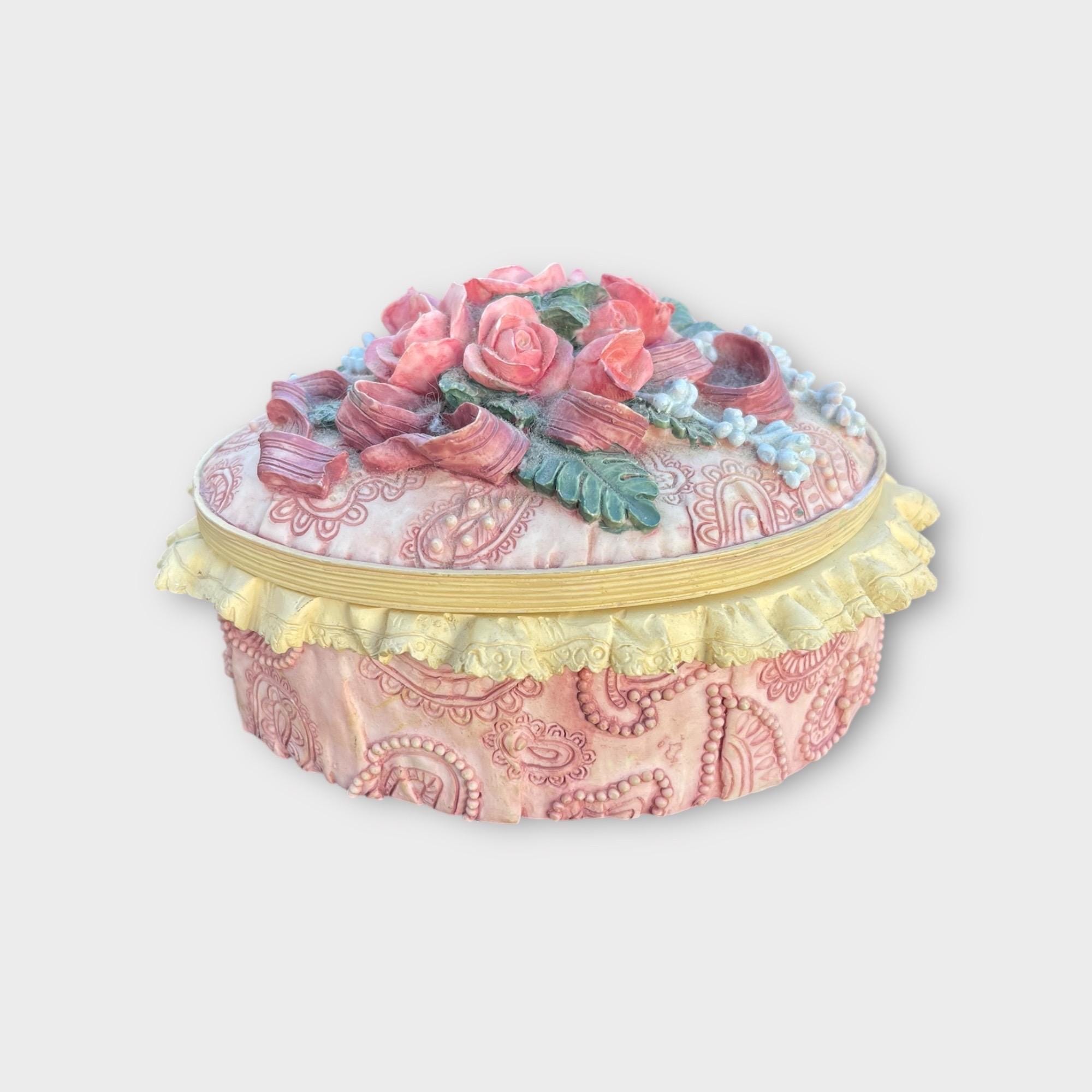 Vintage Floral Quilted Paisley Oval Music Trinket Box | San