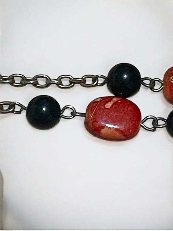 Vintage Beaded Necklace: Ceramic Butterfly Pendan… - image 4