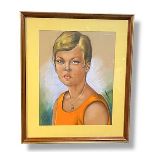 Original Mid Century Portrait Art Artist Signed Framed and Matted Under Glass