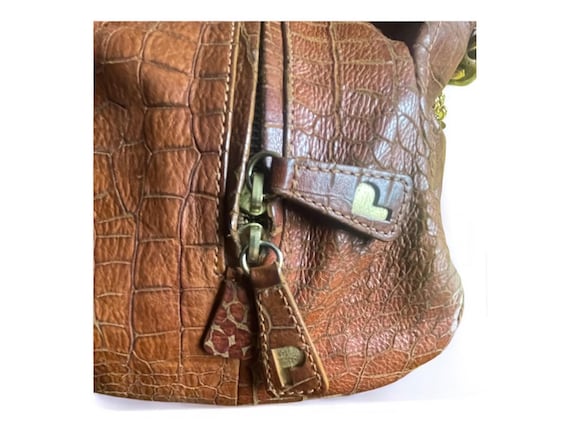 Vintage Perlina Brown Croc-Embossed Leather Handb… - image 7