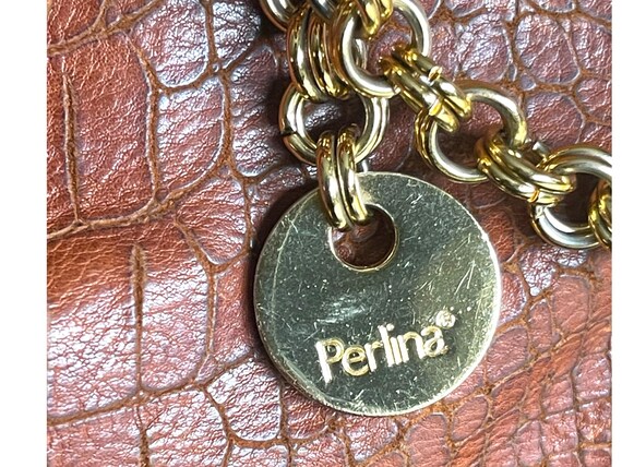 Vintage Perlina Brown Croc-Embossed Leather Handb… - image 6