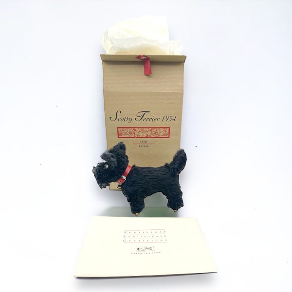 Vintage Steiff Scottish Terrier Reproduction of 1934 Scotty Dog in Box EAN 402067 with All ID Tags and Certificate / Collectible / Gift