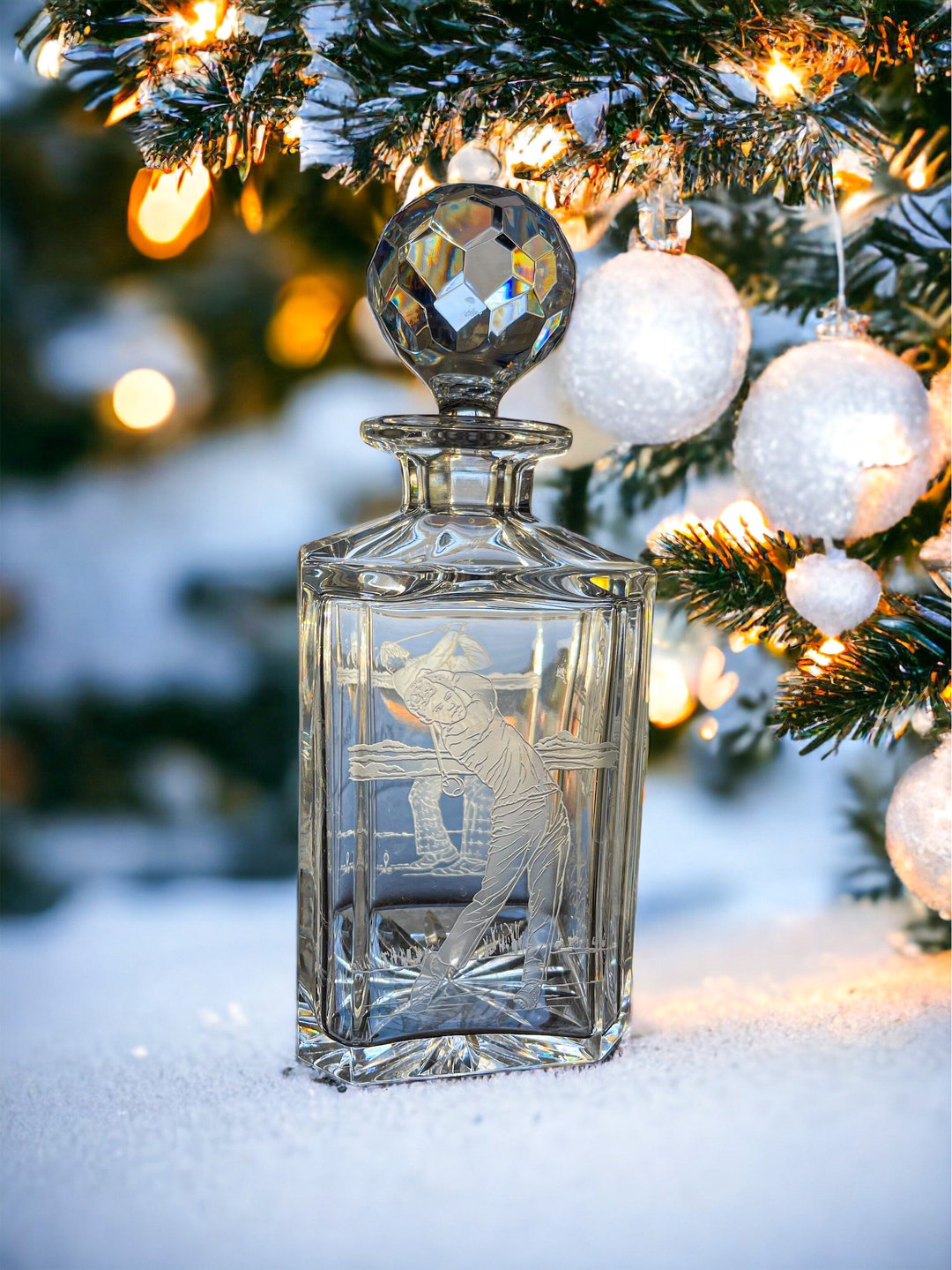 Edinburgh Crystal Decanter Whiskey Decanter With Etched Golfers and