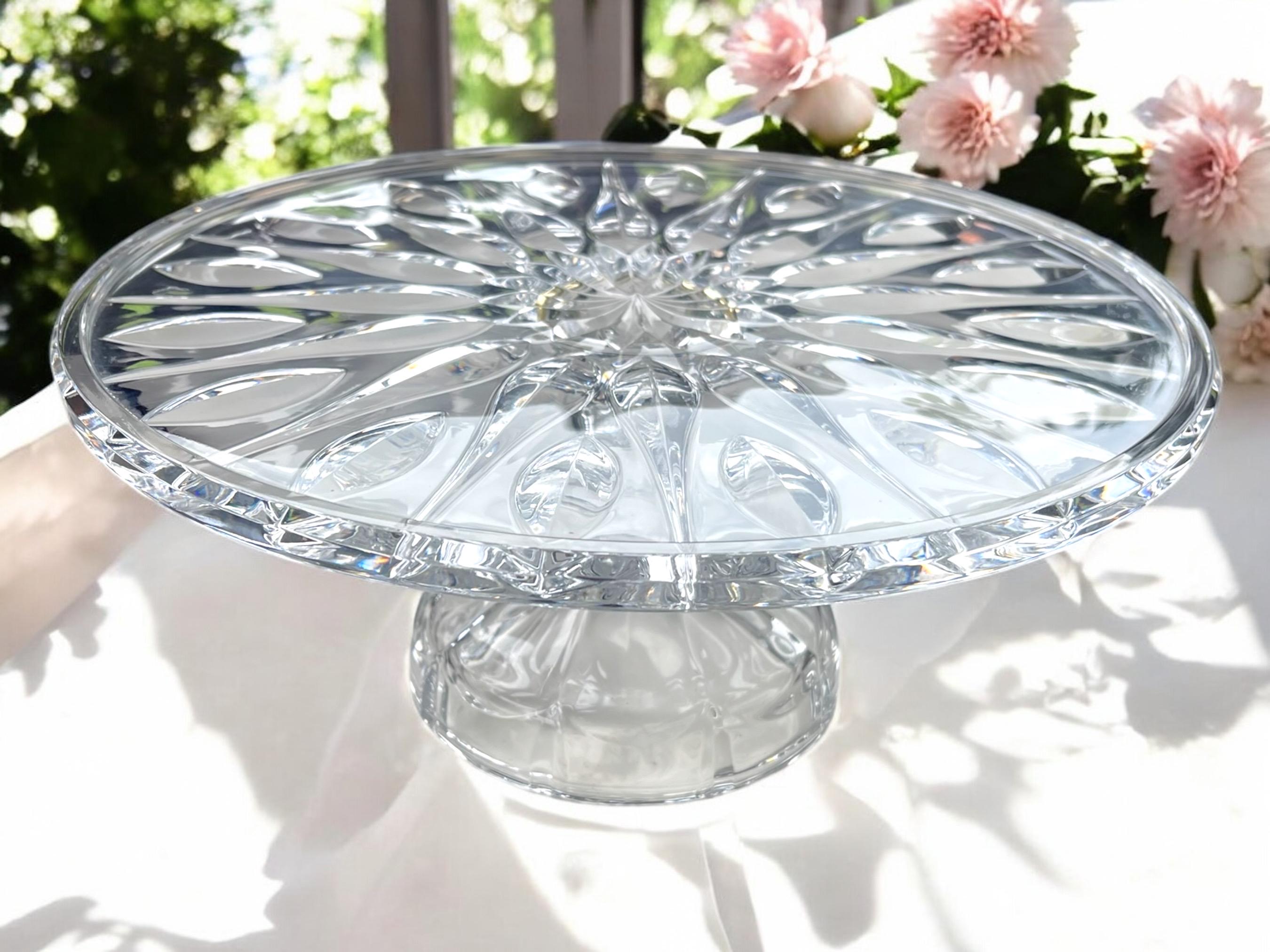 Vintage Sheridan by Waterford Crystal Pedestal Cake Stand 11" | Petal Pattern | Wedding Bridal Shower Display | Original Sticker