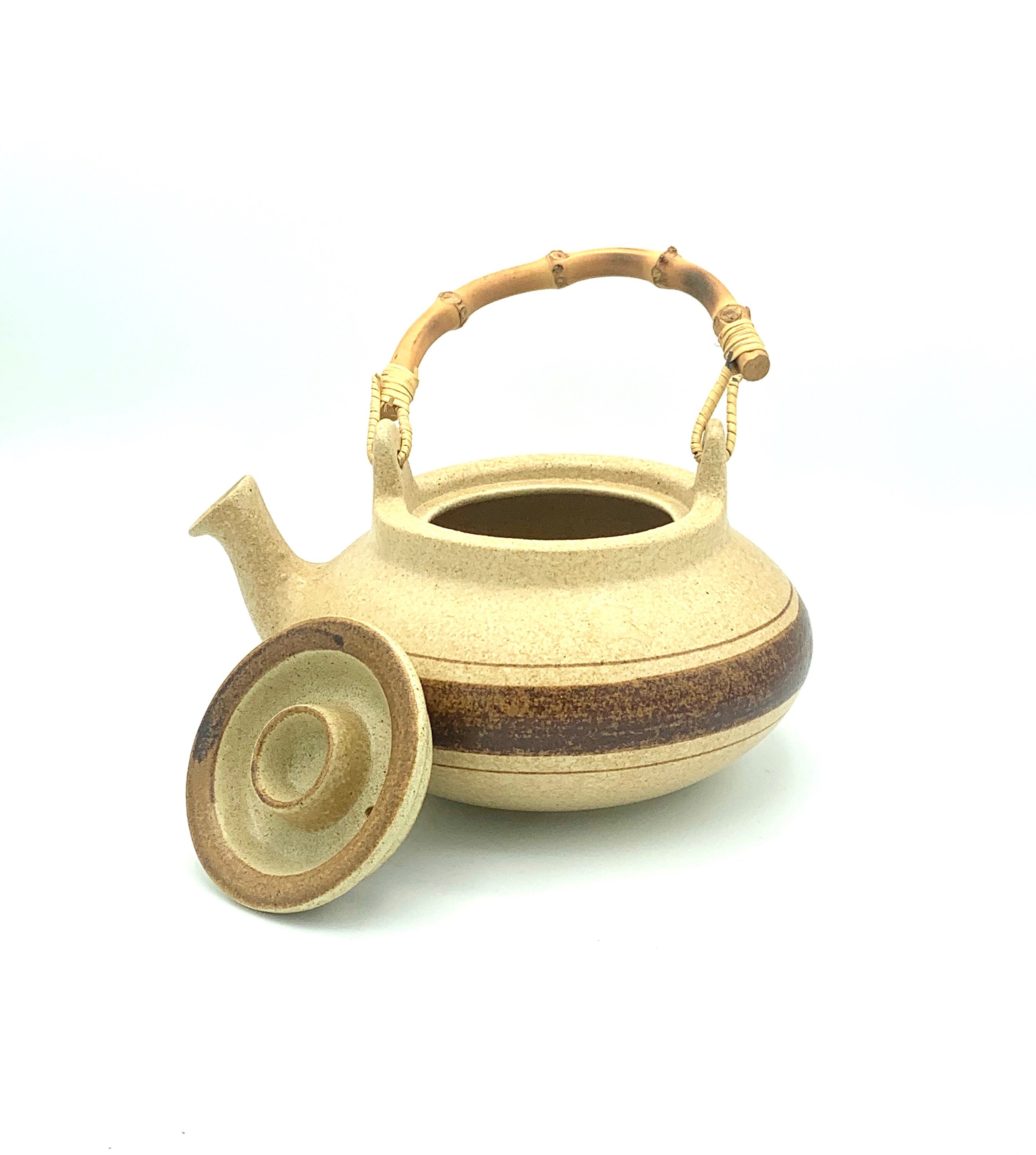 Vintage Ceramic Teapot with Bamboo Handle by Pottery Craft Etsy
