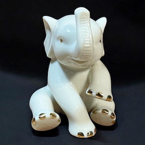 Vintage Lenox Miniature Elephant Figurine with Trunk Up / Collectible / Gift