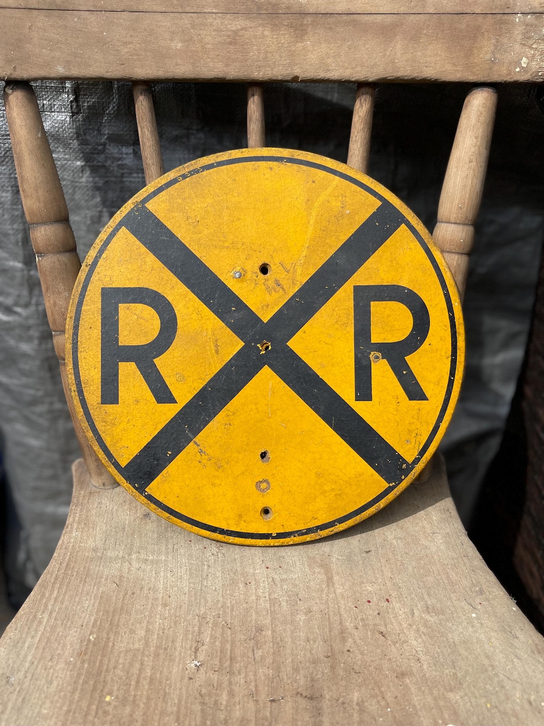 Antique Wooden Railroad Crossing Sign: Yellow & Black RR Crossbuck (12 ...