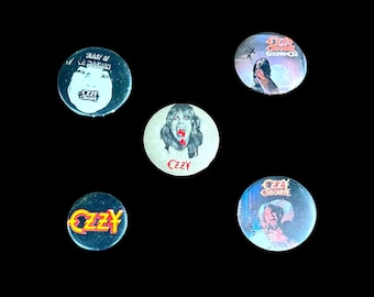 Vintage Ozzy Osbourne Pinback Buttons - 1980s-90s Heavy Metal Memorabilia - Lot of 5
