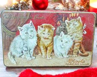 Vintage Droste Haarlem Holland Kitty Tin: Lata de gato coleccionable