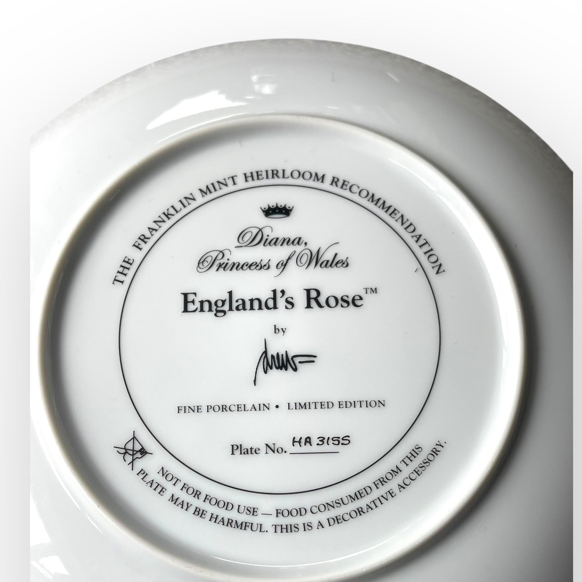 ダイアナ妃コレクタープレート：フランクリンミント社製 英国ローズ