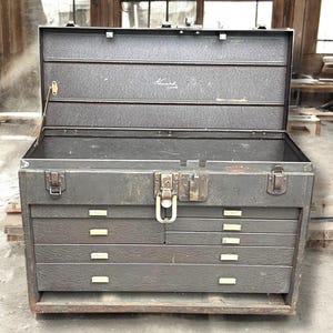 Vintage Kennedy 7-Drawer Machinist Tool Box – Industrial Metal Tool Chest – Green Felt Lining – 20&quot; x 15.75&quot; x 9&quot;