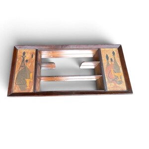 Mid Century Modern Wooden Shadow Box Wall Shelf, Atomic Genie Bottle Decanter Panels, Illinois Moulding Co Chicago, MCM Curio Display, Ready