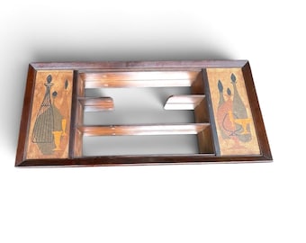 Mid Century Modern Wooden Shadow Box Wall Shelf, Atomic Genie Bottle Decanter Panels, Illinois Moulding Co Chicago, MCM Curio Display, Ready