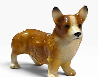Vintage Ceramic Corgi Figurine | Miniature Pembroke Welsh Corgi Dog | Unmarked Collectible | Mid-Century Style Home Decor