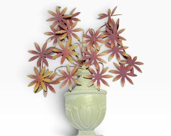 Vintage Tole Metal Wall Art | Flower Bouquet in Urn Wall Sconce | Mixed Metal Daisy Bouquet Sculpture | Toleware Wall Décor