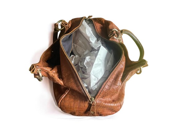 Vintage Perlina Brown Croc-Embossed Leather Handb… - image 5