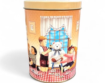 Vintage 1990 Hershey’s Kisses Hometown Series #4 Canister | Collectible Tin | Tea Party with Teddy Bear | Retro Kitchen Decor