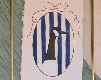 Original Gouache Spring Goose Painting on Handmade Paper A5