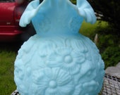 great shape vintage FENTON blue satin glass embossed POPPY lamp SHADE