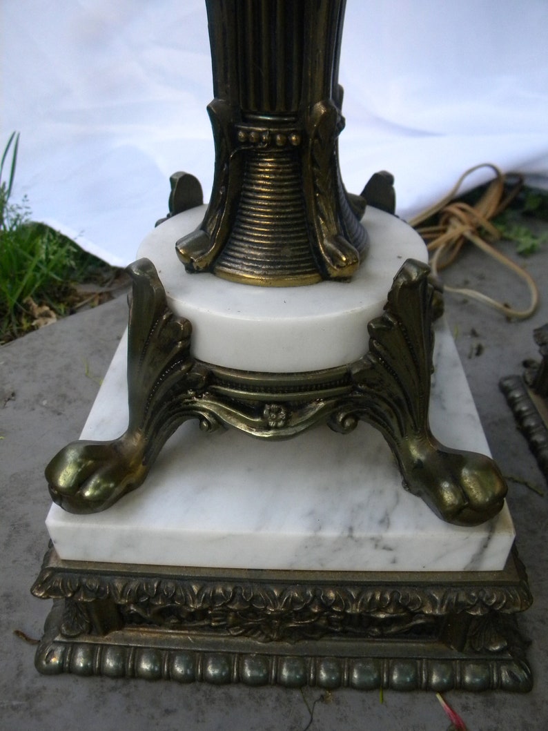 nice shape pair vintage tall ornate mid century HOLLYWOOD REGENCY marble base table lamps