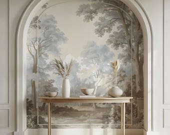 Pastoral Landscape Mural Wallpaper,Classic Scenic Wallpaper, Vintage Nature Wall Art, Peel and Stick Canvas or Smooth Wallpaper.
