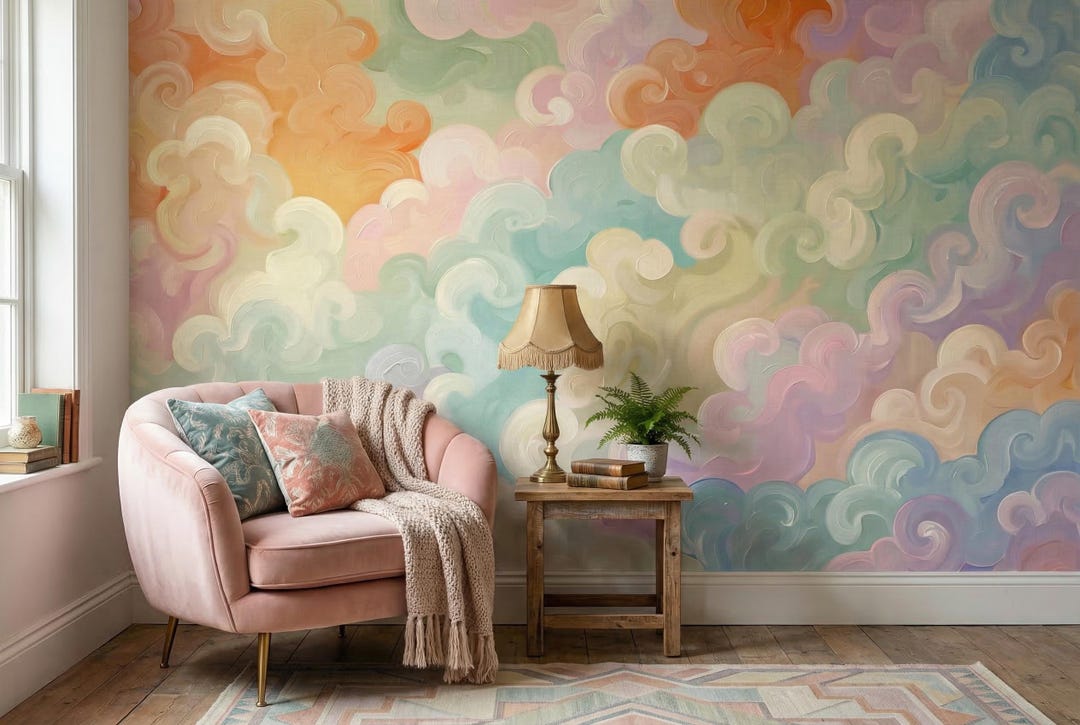 Pastel Cloud Wall Mural Peel and Stick Wallpaper, Dreamy Abstract Sky ...
