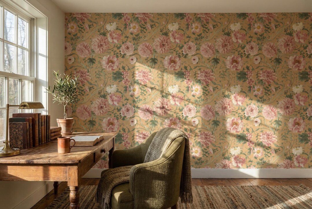 Vintage Floral Wallpaper Peel and Stick, Cottagecore Flower Pattern ...