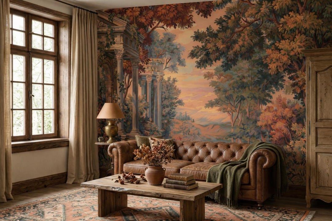 Vintage Landscape Wall Mural Peel and Stick, Classical Scenic Wallpaper ...