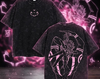 Vintage Washed Anime T Shirt, Dark Manga Graphic Tee, Oversized Streetwear, Otaku Apparel