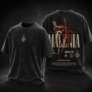 Elden Ring Malenia Vintage Washed T-shirt, Dark Fantasy Gamer-tröja, överdimensionerad Anime-tröja