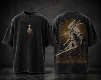 Elden Ring Dark Fantasy Graphic Tee, Vintage Washed Streetwear Shirt