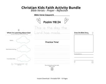 Christian Kids Faith Activity Bundle | Bible Verse Copywork, Prayer & Reflection Worksheets | Printable Sunday School Activities