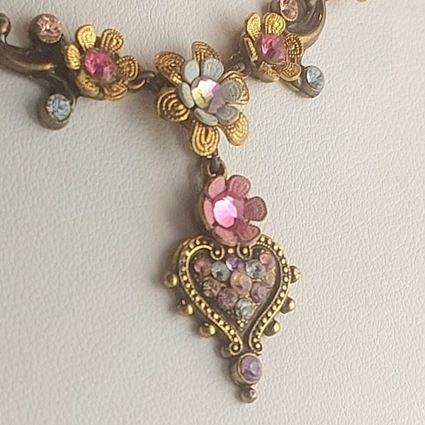 BRIDGERTON Heart Necklace in Regency style in gold pink and aqua Orly Zeelon- The Royal Antique Heart Pendant Necklace