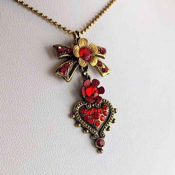 CUTE heart pendent necklace VALENTINES gift Red Gold romantic jewelry Swarovski set Orly Zeelon Journey Through The Heart