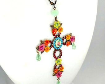 Rosary Gothic Large Cross colorful bohemian Orly Zeelon Gothic Flower Cross