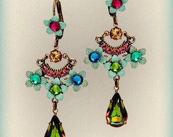 MANY COLORS of Flowers Tear Drop Earrings - 208301-1202 Orly Zeelon