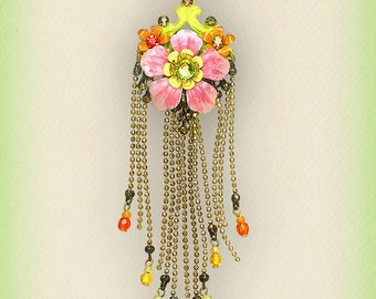Orly Zeelon Tasseled Floral Pendant Necklace - Tasseled Jewelry - Elegant Jewelry - Gift For Her - Romantic Jewelry -