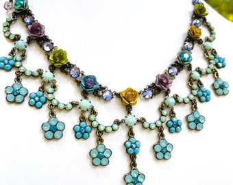 MORE COLORS - Bridgerton necklace turquoise green boho chic romantic jewelry colorful beaded bohemian Orly Zeelon The Princess Bib Necklace