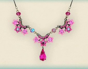 sugar pink fuchsia pink multi color prom necklace party necklace Orly Zeelon The medley of flowers-short version 108301-4500