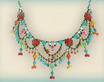 FESTOON Bridgerton necklace CUSTOM COLOR  or The Rainbow Floral swag Necklace in Multi color