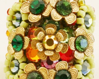 flower power power ring green multi color floral magical shine The Floral Rosette Ring 500204-2102 Orly Zeelon